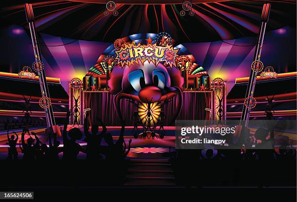 ilustraciones, imágenes clip art, dibujos animados e iconos de stock de circo con público - carpa de circo