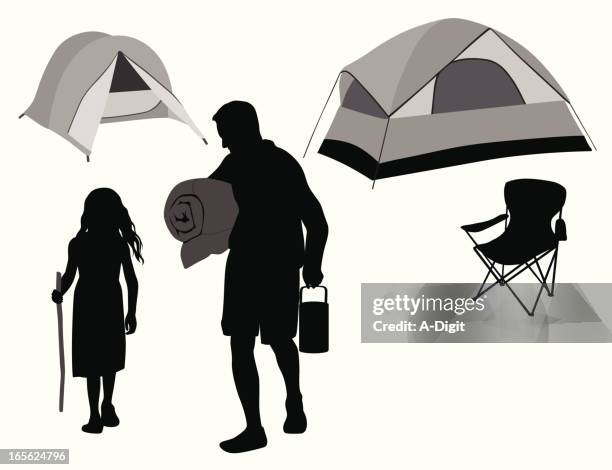 camping trip vector silhouette - man camping stock illustrations