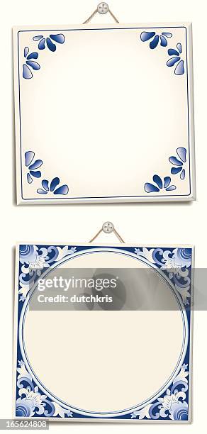 various types of antique dutch delft blue text files - tile stock illustrations
