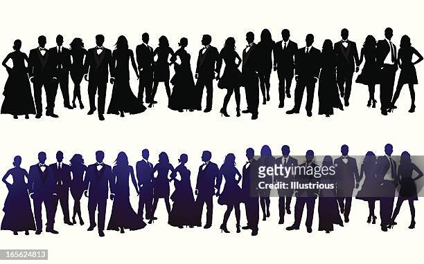 silhouette of crowd - dinner jacket stock illustrations