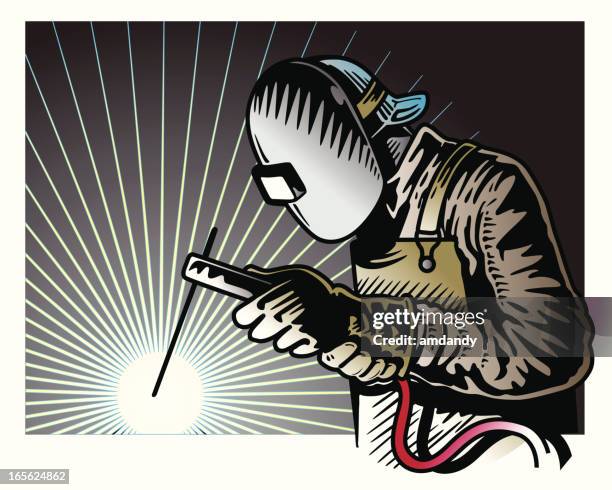 ilustraciones, imágenes clip art, dibujos animados e iconos de stock de hombre de soldadura - soldador