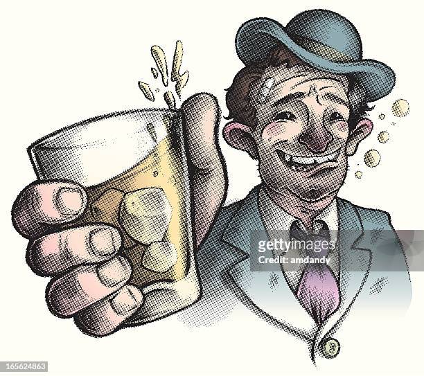 stockillustraties, clipart, cartoons en iconen met colorful wino / drunk - mature person happiness white background