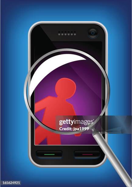 touch screen mobile phone with a intruder in it. - looking at screen reflection stock illustrations