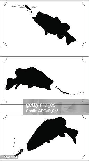 trophy bass silhouette set complete with border and frame - bass fish stock illustrations
