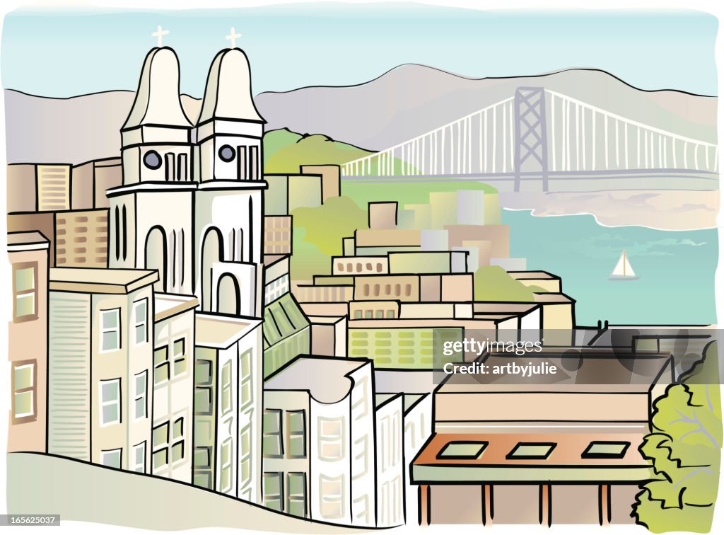 Sketchy rendering of San Francisco cityscape