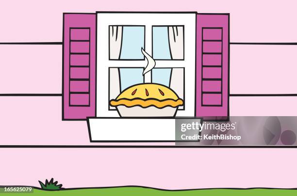 pie cooling in window - cooling rack stock illustrations