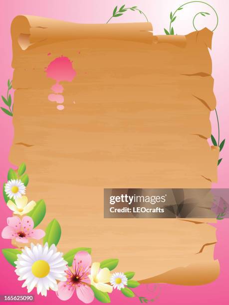 flowers and old scroll - scroll paper background stock illustrations
