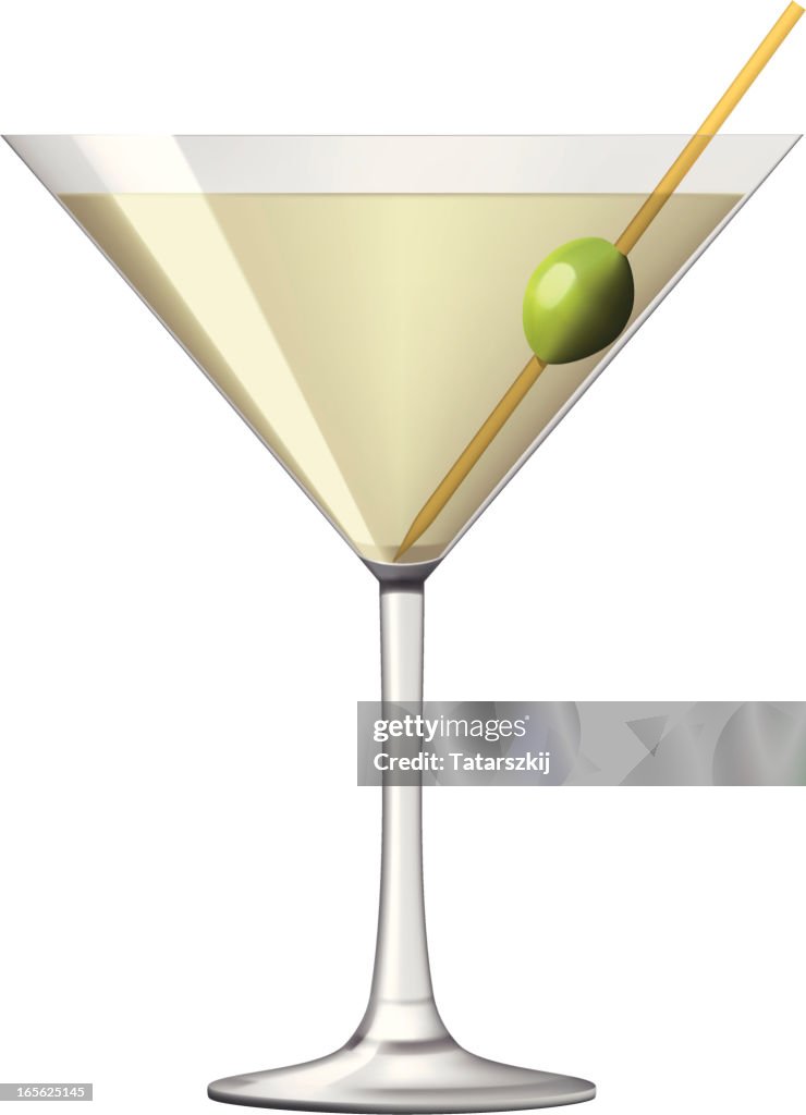 Glass of martini with green olive