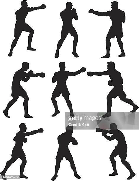 ilustrações de stock, clip art, desenhos animados e ícones de silhuetas de boxe - desporto de combate