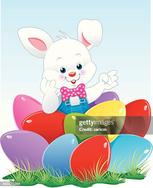rabbit with eggs - easter resurrection stock illustrations