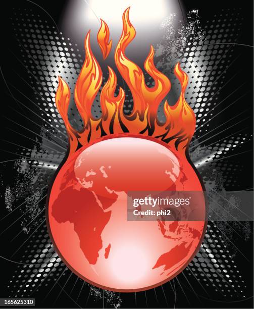 flaming red globe sphere vector - glass effect stock illustrations
