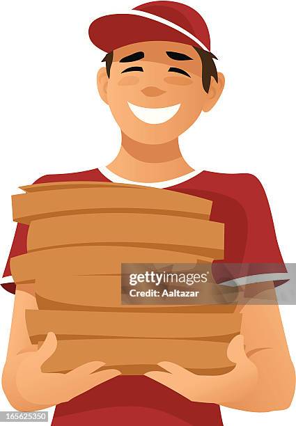pizza boy - pizza boxes stock illustrations