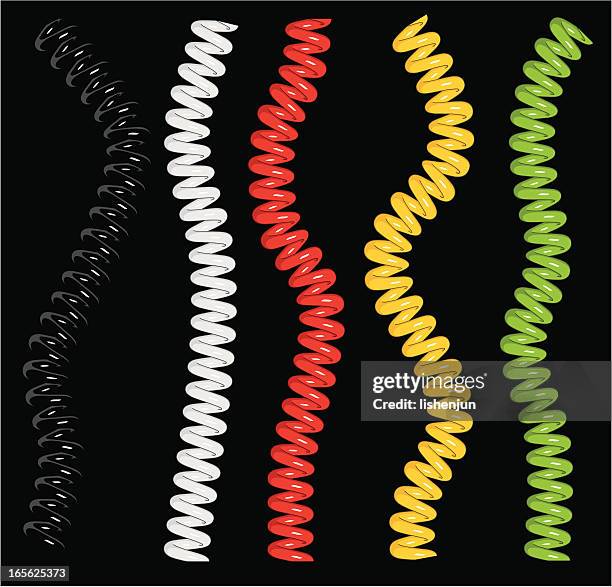 five different colored coiled pieces of wire  - telephone line stock illustrations