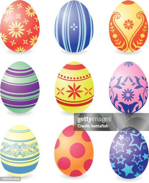 set of painted easter eggs - easter egg white background stock illustrations
