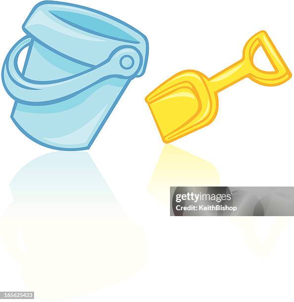 sand pail and shovel for the beach - sand bucket stock illustrations