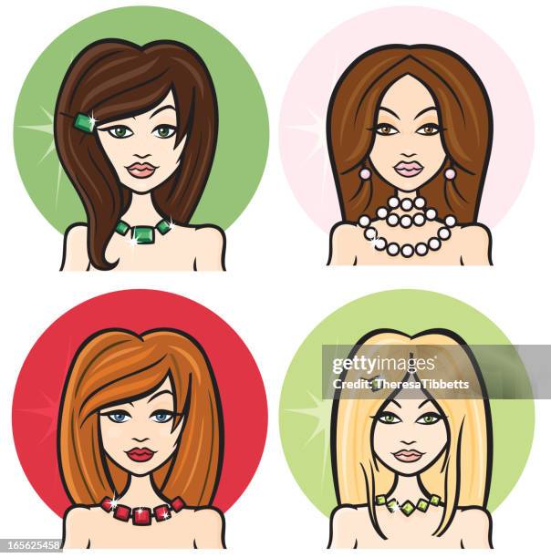 birthstone babes - may to august - peridot gemstone stock illustrations