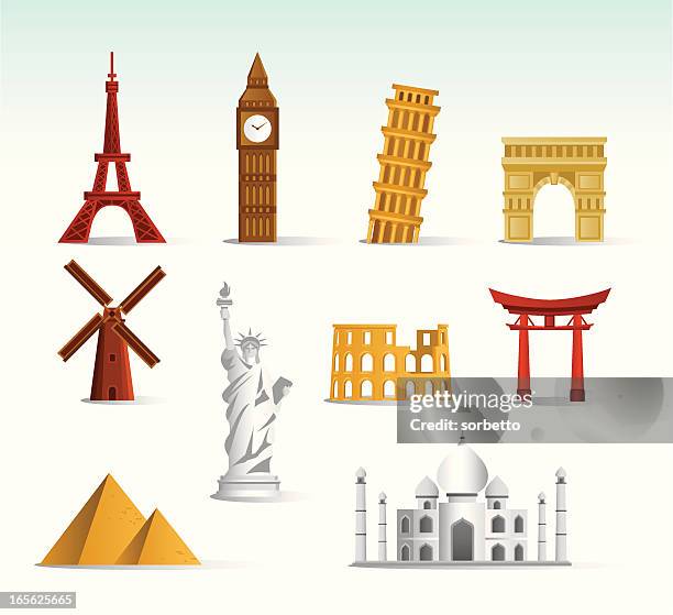 bildbanksillustrationer, clip art samt tecknat material och ikoner med world landmark icon set - leaning tower of pisa