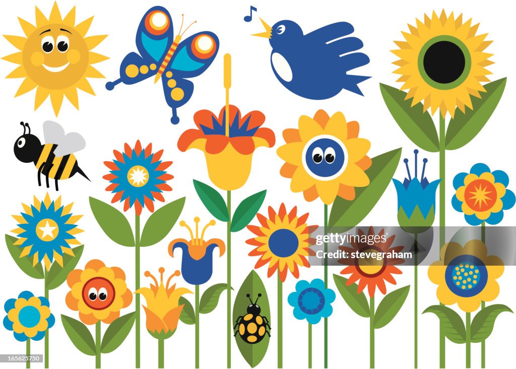 Spring Flower Insect Background Spring Flower Garden With Insects High-Res Vector Graphic - Getty Images