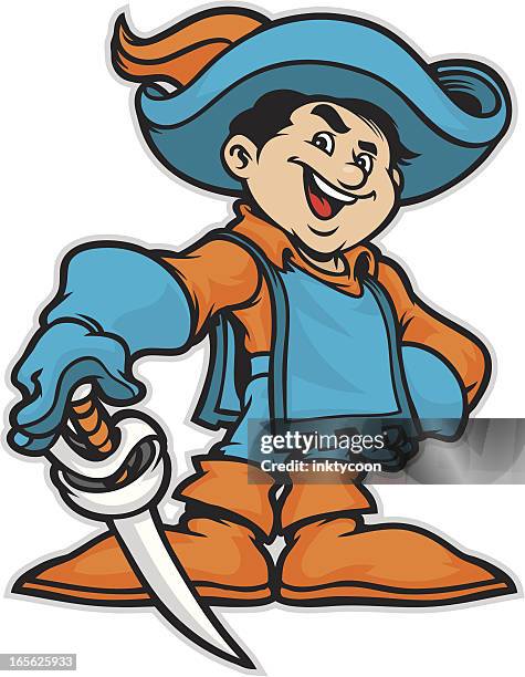 ilustraciones, imágenes clip art, dibujos animados e iconos de stock de caballería kid mascot - musketeer