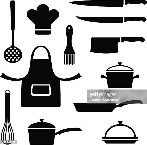 kitchen items - frying pan white background stock illustrations