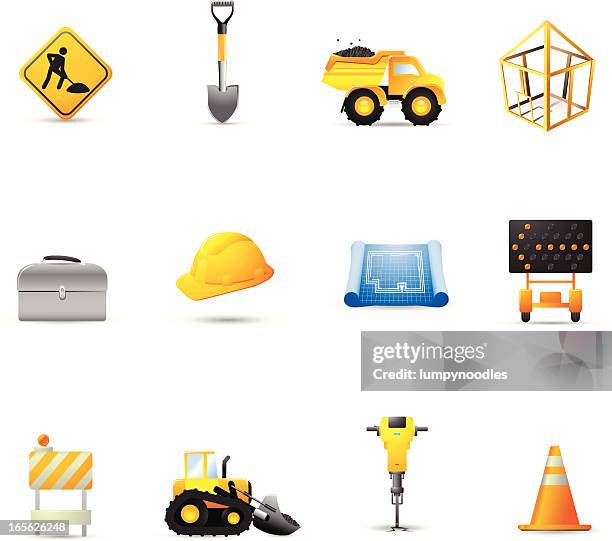 construction cartoon vector icons - road construction 幅插畫檔、美工圖案、卡通及圖標