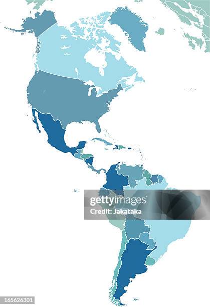 a map of the american continent in shades of blue - dominican republic stock illustrations