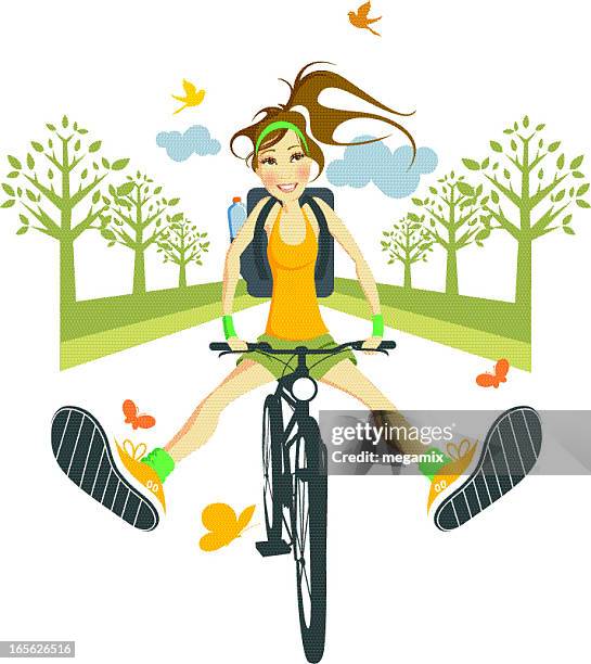 illustrations, cliparts, dessins animés et icônes de équitation un vélo. - vélo pieds en l'air