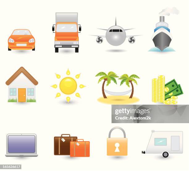 versicherung icons - hammock-between-palm-trees stock-grafiken, -clipart, -cartoons und -symbole