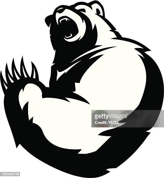 ilustrações, clipart, desenhos animados e ícones de bear mascote b & w - roaring