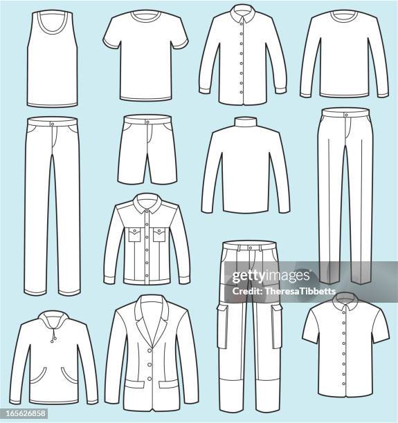 bildbanksillustrationer, clip art samt tecknat material och ikoner med male clothing - korta ärmar