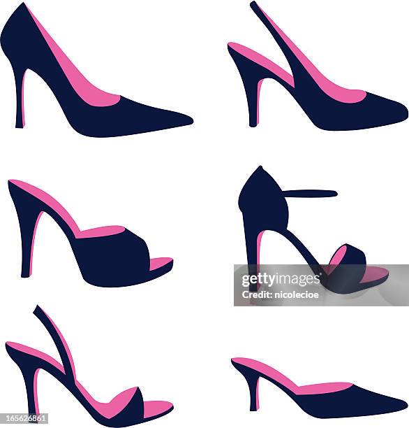ilustraciones, imágenes clip art, dibujos animados e iconos de stock de silueta de la mujer vestido zapatos de tacón de aguja - zapato de plataforma