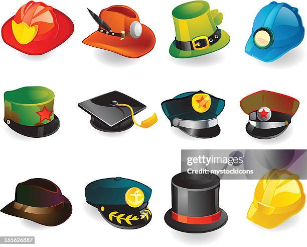 hut & helm symbole - kapitänsmütze stock-grafiken, -clipart, -cartoons und -symbole