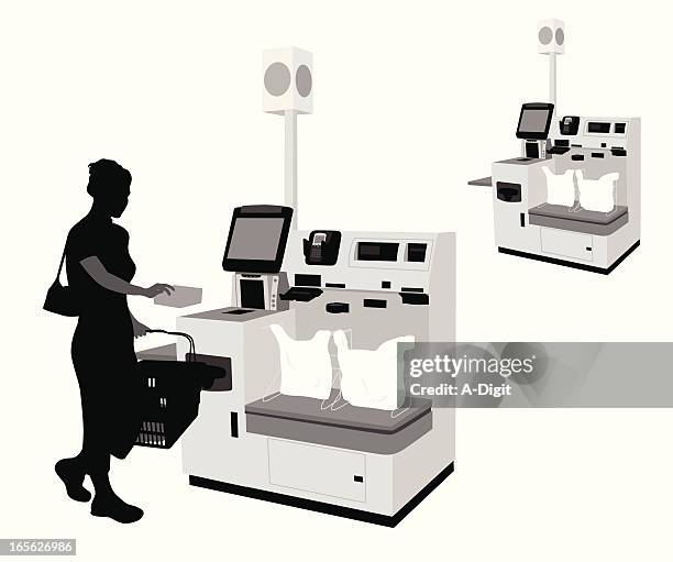 self-checkout vector silhouette - self service stock illustrations