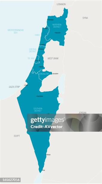 an illustrated blue map of israel - jordan pic stock illustrations