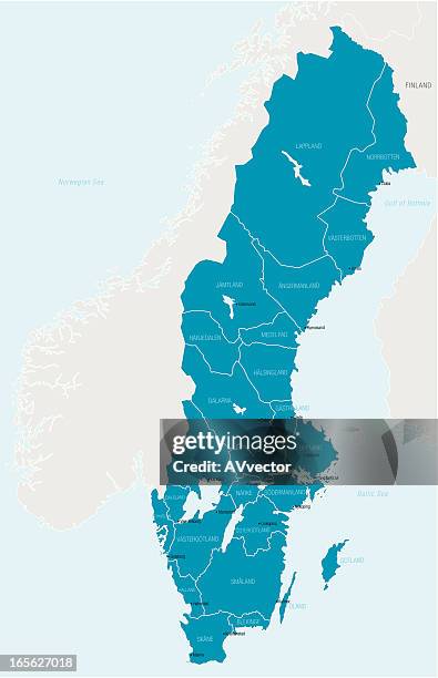 map outlining only sweden in blue - sweden 幅插畫檔、美工圖案、卡通及圖標