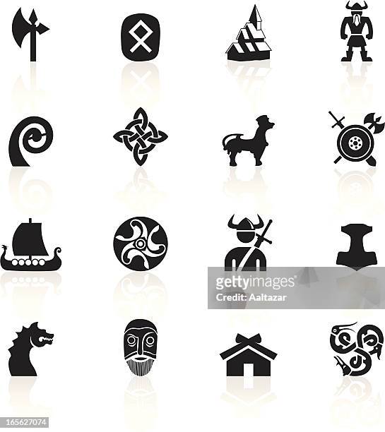 stockillustraties, clipart, cartoons en iconen met black symbols - vikings - vikingschip