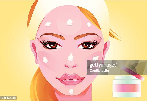 applying moisturizer - makeup application stock illustrations