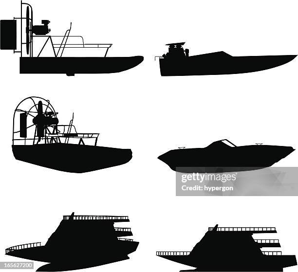 ilustrações de stock, clip art, desenhos animados e ícones de coleção de silhueta de barco - barco de pântano