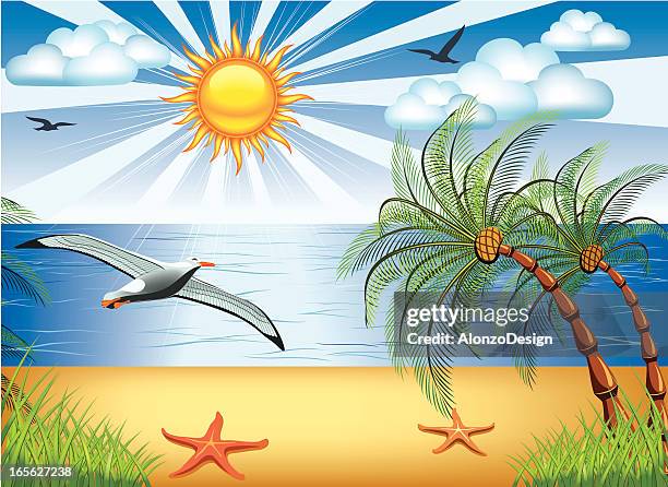 tropischer strand - hitzefrei stock-grafiken, -clipart, -cartoons und -symbole