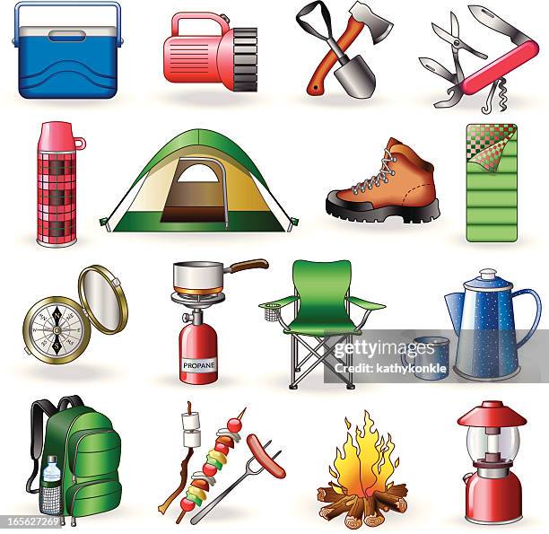 stockillustraties, clipart, cartoons en iconen met camping - wandelschoen