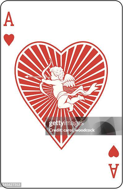stockillustraties, clipart, cartoons en iconen met ace of hearts with cupid playing card - amor