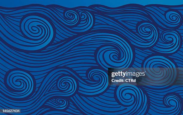 enraged hand-drawn waves - royal blue stock illustrations