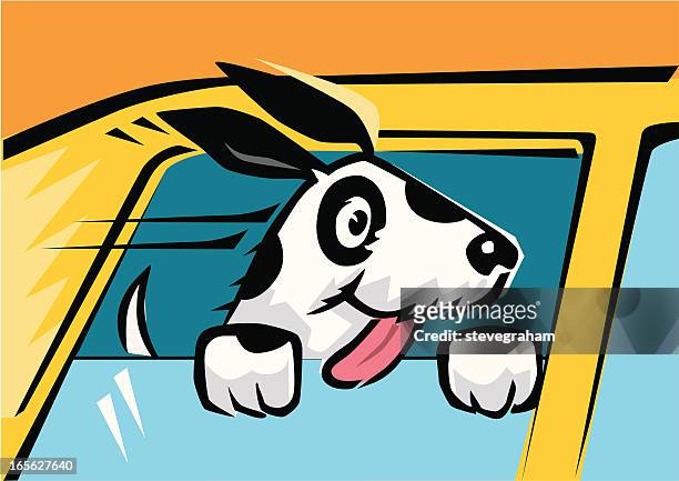 spot the dog - dog in car window stock illustrations