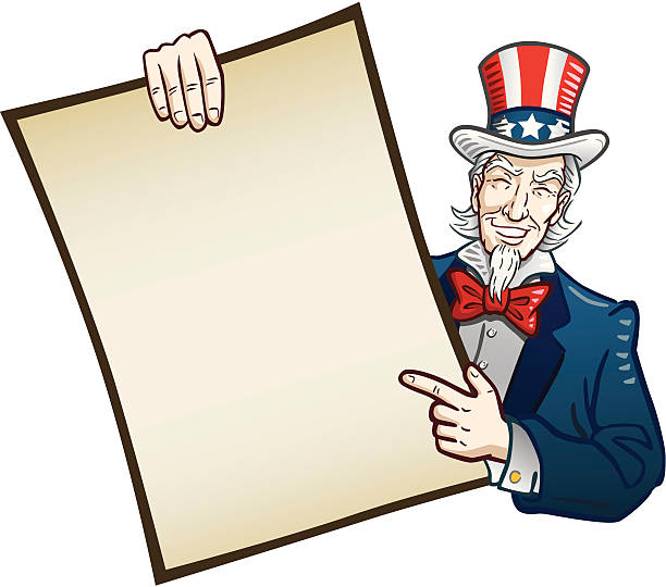 uncle sam mit schild - uncle sam stock-grafiken, -clipart, -cartoons und -symbole