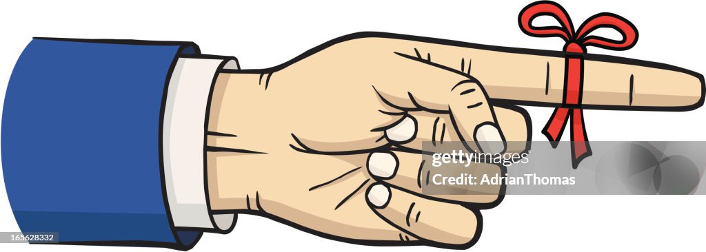 Hand Point Remember Reminder Ribbon Around Finger To Remember High-Res Vector Graphic ...
