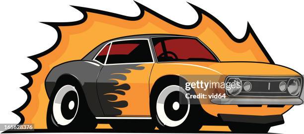 flame paint muscle car 1967 - modified car stock illustrations