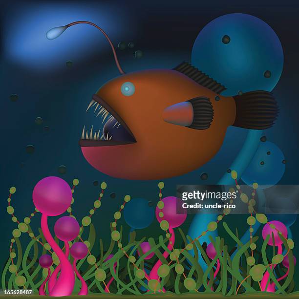 devilfish cartoon character - deep ocean predator stock illustrations