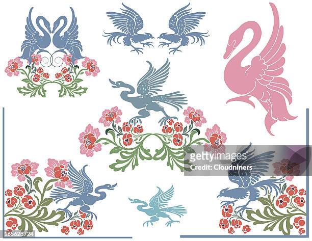 bird floral - rooster print stock illustrations