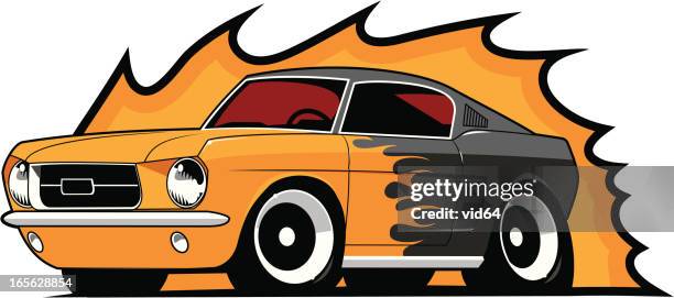 flamed 67 mustang fastback - mustang fastback stock illustrations