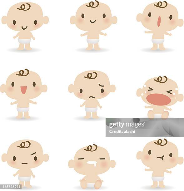 symbol emoticons-süße baby (verrückter, weinen, lächeln, schlafen - baby spit up stock-grafiken, -clipart, -cartoons und -symbole